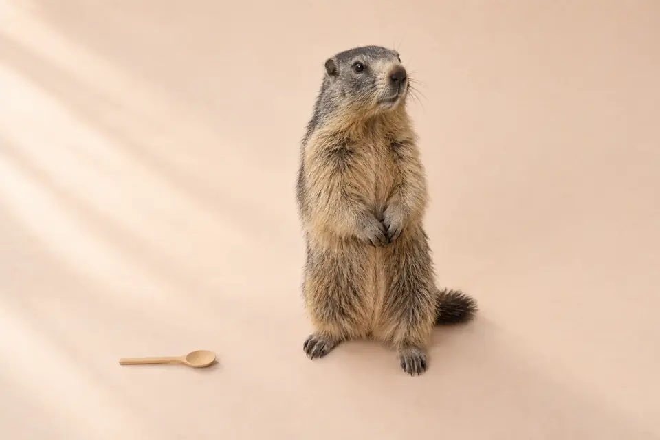 Marmotte près d’une petite cuillère en bois : la taille de bébé à 37 SA