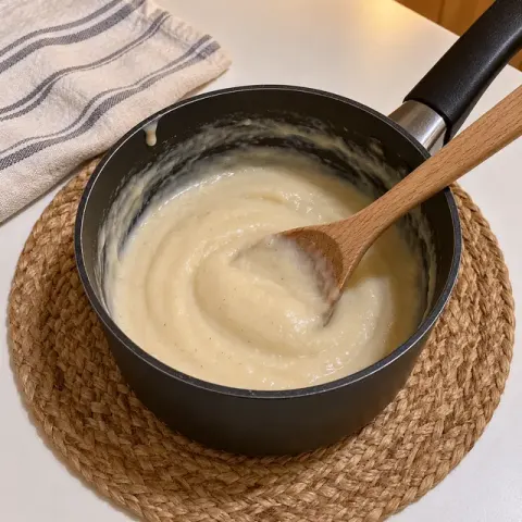 Étape 2 : Faites chauffer le reste du lait avec la vanille, versez l’avoine délayée et laissez cuire 4 minutes à feu doux en remuant sans arrêt, jusqu’à ce que la crème épaississe.
