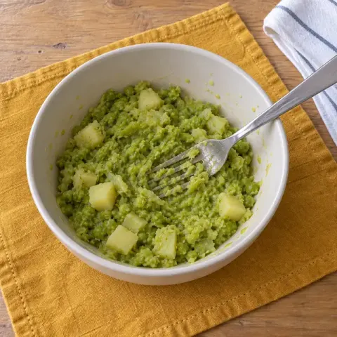 Étape 2 : Écrasez à la fourchette environ la moitié des légumes pour lier le tout, et partagez en 4 portions.