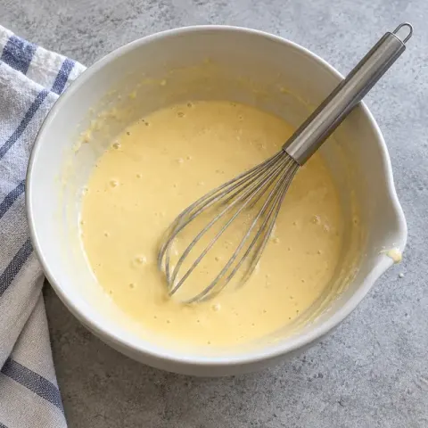 Étape 1 : Écrasez la banane en purée fine et fouettez-la avec l’œuf et le lait.