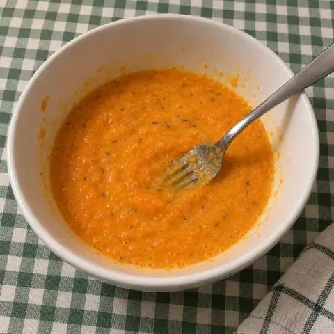 Étape 3 : Battez l’œuf avec le lait, la fécule et le cumin, puis mélangez à la carotte.
