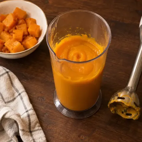 Étape 4 : Mixez sans ajouter d’eau, jusqu’à obtenir une purée bien lisse.