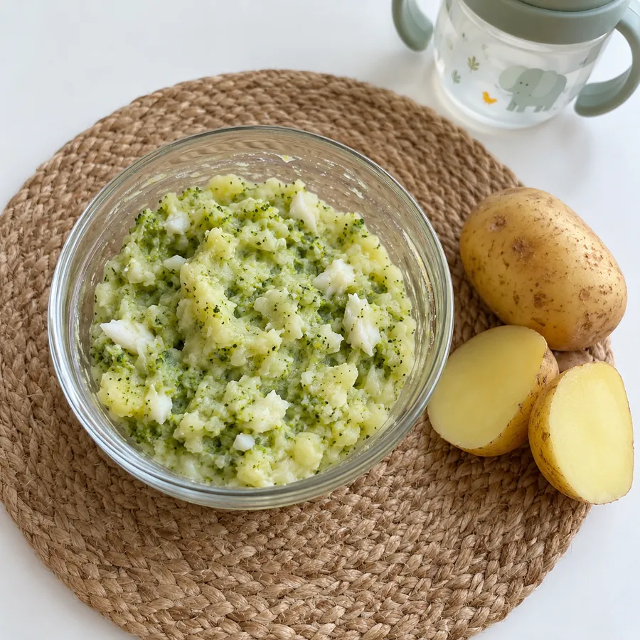 Écrasé de brocoli et pomme de terre au cabillaud