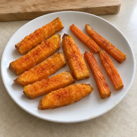 Bâtonnets de patate douce et de carotte rôtis au paprika doux